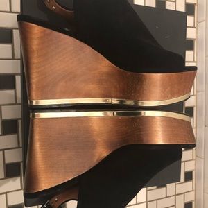 Givenchy Black Brown Gold Suede Wooden Heel!